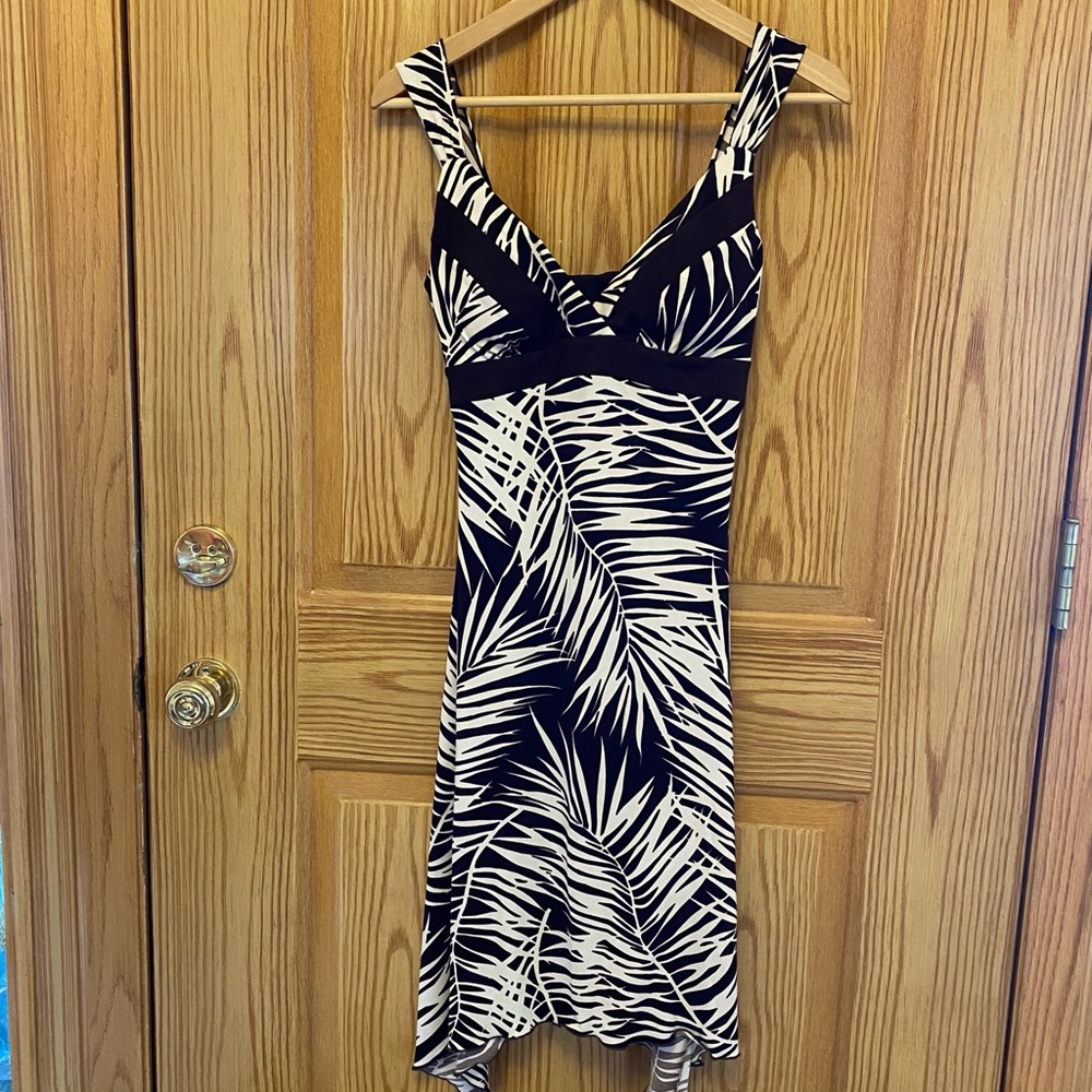 A. Byer Brown Tropical Leaf Print Midi Dress